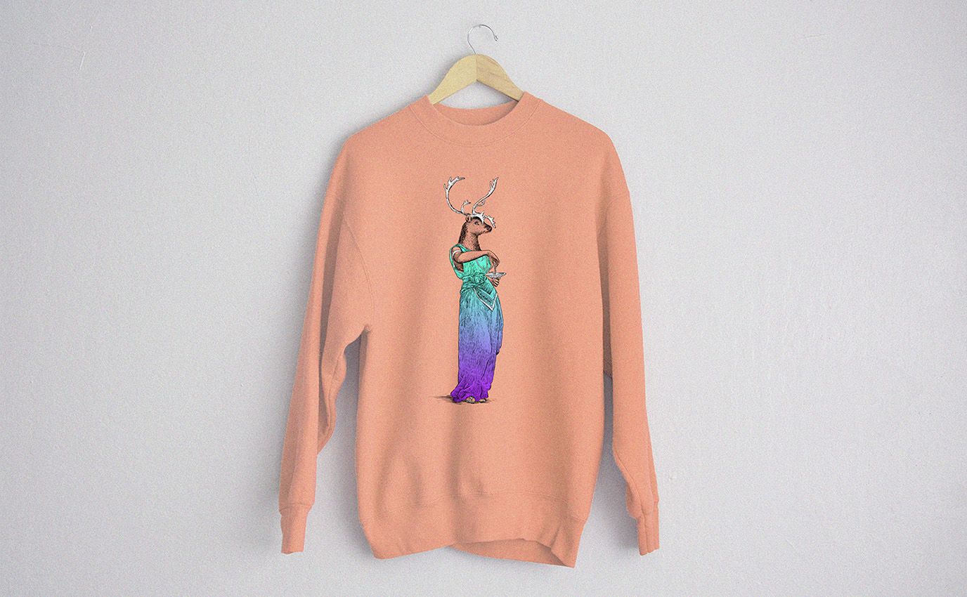 digital chimaeras orange apparel deer cerf robe sweat shirt design frappa